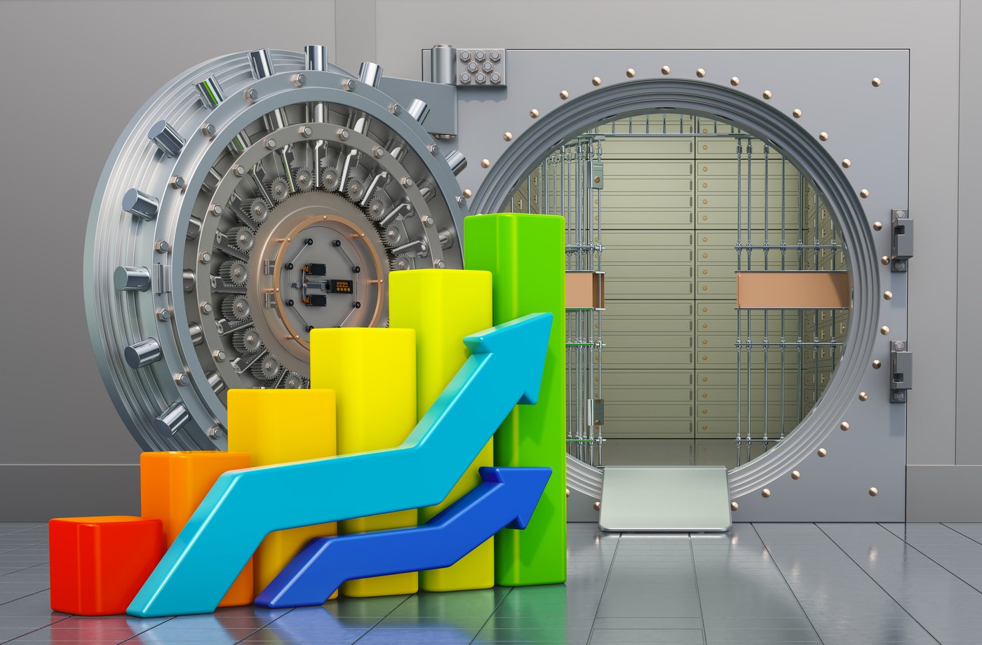 Opened Bank Vault with Growing Charts